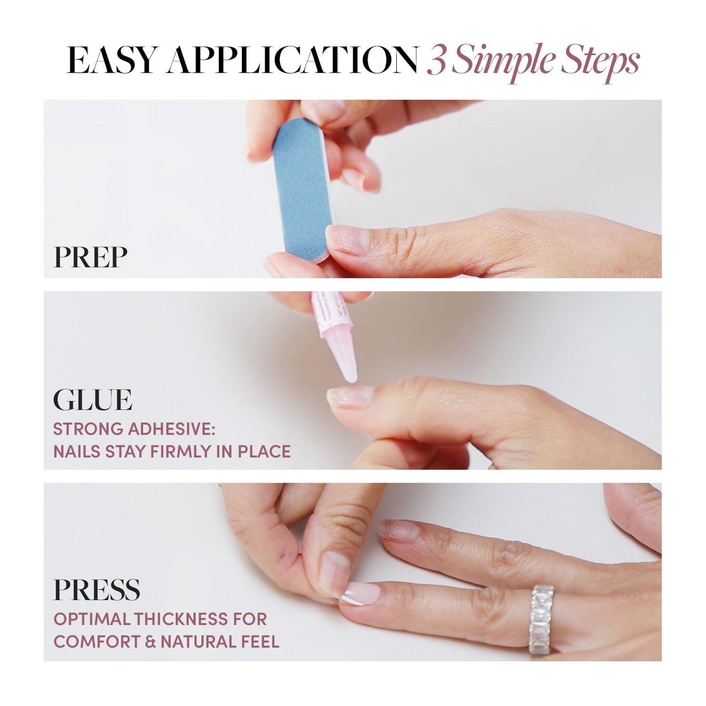 Glamnetic Press On Nails & Brush On Nail Glue Bundle - Pure Intentions | Glossy, Iridescent Short Round Nails, Reusable | 12 Sizes - 30 Nail Kit with Glue
