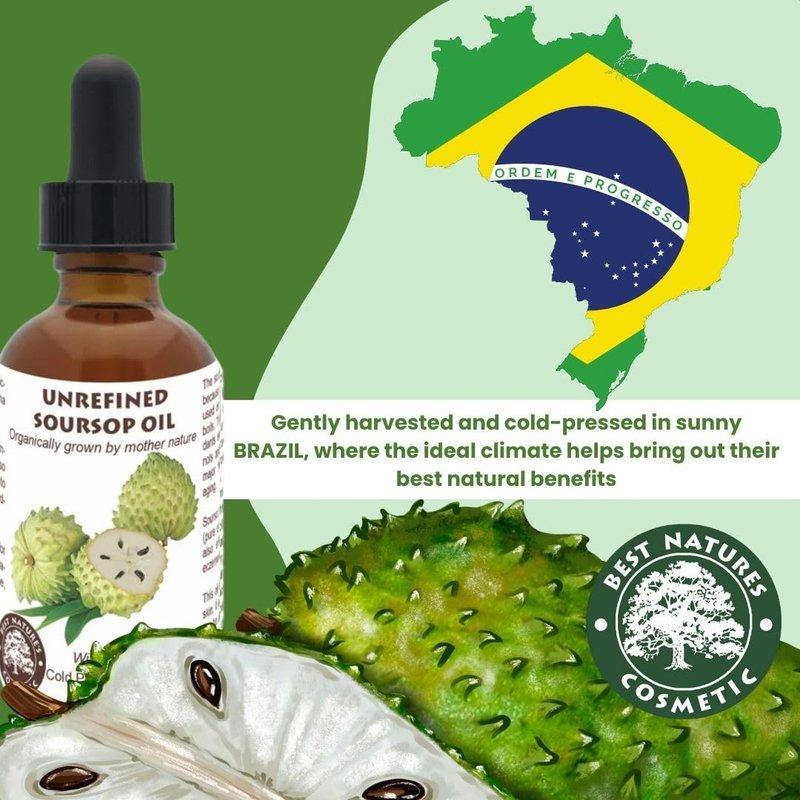 Virgin Soursop Oil (Anona Muricata, Graviola, Guanabana) – 100% Pure, Organic, Cold-Pressed, Unrefined – 4oz - 120ml – Natural Facial Oil & Moisturizer for Dry, Damaged, or Sensitive Skin