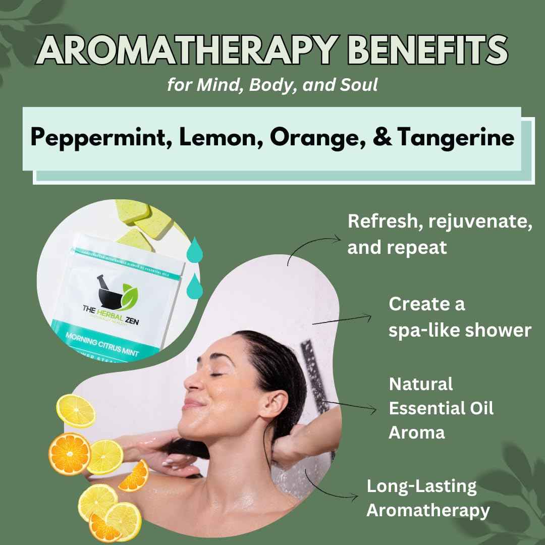 Morning Citrus Mint Shower Steamers Aromatherapy for Energy - Christmas Gift - Adult Stocking Stuffer - USA Made - Peppermint & Orange Shower Bomb Tablets - Soothing Natural Essential Oils (10 Pack)