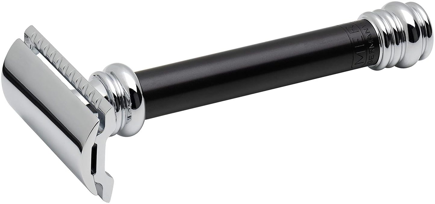 Merkur 38B Double Edge Safety Razor - Black Handle | Extra Large Brass Grip | Plastic-Free, Two-Piece Design