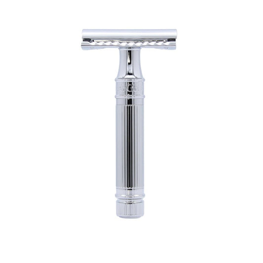 Edwin Jagger DES89LBLAMZ Classic Long Handled Double Edge Manual Eco-Friendly and Reusable Safety Razor for Men and Women for Shaving cream or Soap Fits All DE Razor Blades (Lined)