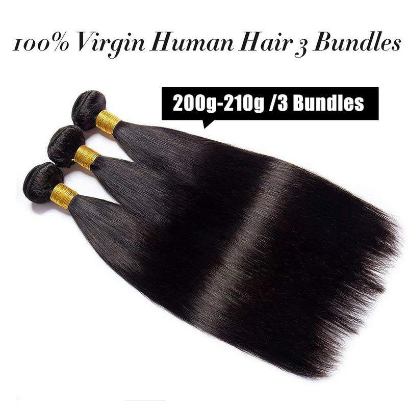 Straight Bundles Human Hair 14 14 14 Inch 100% Unprocessed Brazilian Virgin Weave Bundles Human Hair for Black Women Remy Straight Hair Extensions Natural Black Color Weft