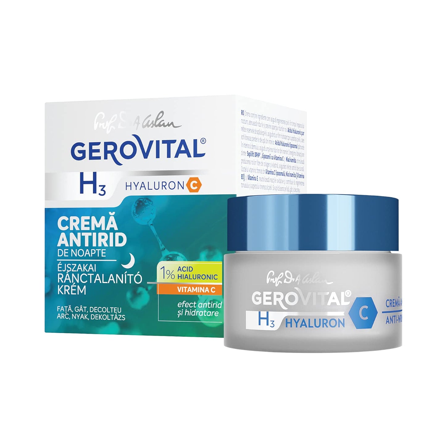 Gerovital Hyaluron C Anti-Wrinkle Night Cream - Hyaluronic Acid & Vitamins C/E | 50 ml for Dry/Normal Skin