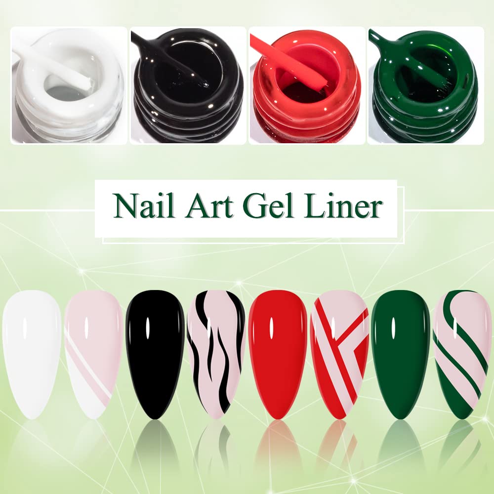 MIZHSE Gel Liner Nail Art Polish Christmas Spider Line 7ml, Drawing Painting Swirl French Nail Design, Green Red Manicure Set for Gel Paint