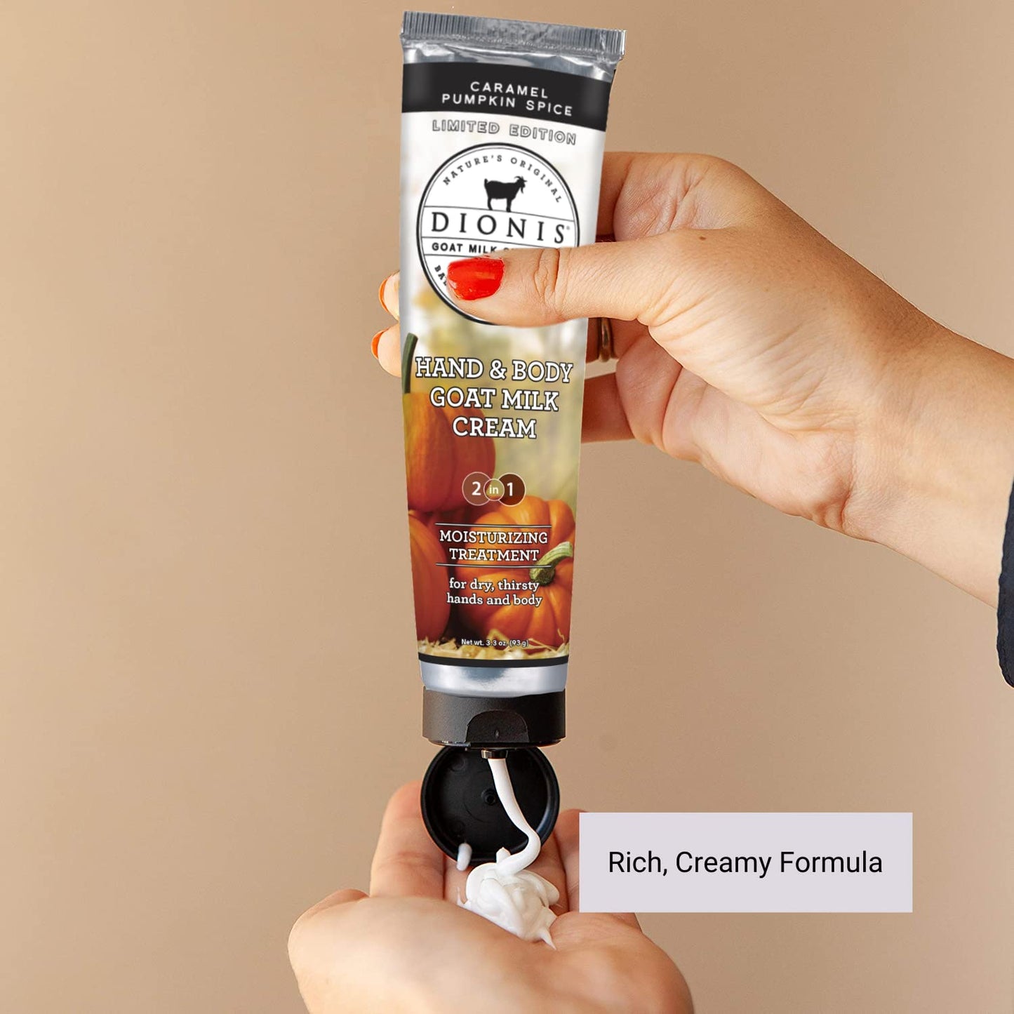 Dionis Goat Milk Lotion & Hand Cream Bundle - Caramel Pumpkin Spice Scent | 8.5 oz & 3.3 oz