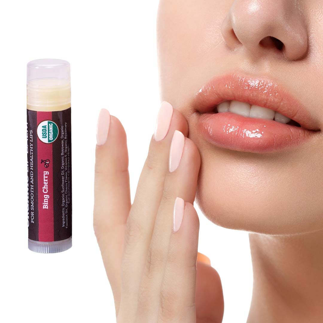 Earth's Daughter USDA Organic Cherry Lip Balm 4-Pack- Cherry Flavor - Beeswax, Coconut Oil, Vitamin E - Best Lip Repair Chapstick for Dry Cracked Lips.
