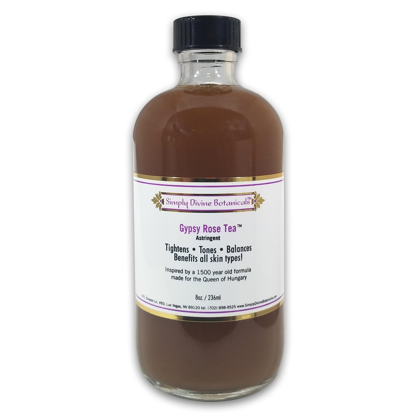 Simply Divine Botanicals Gypsy Rose Tea Astringent - Natural and Organic Toner to Tighten, Tone and Balance for All Skin Types, 8 oz