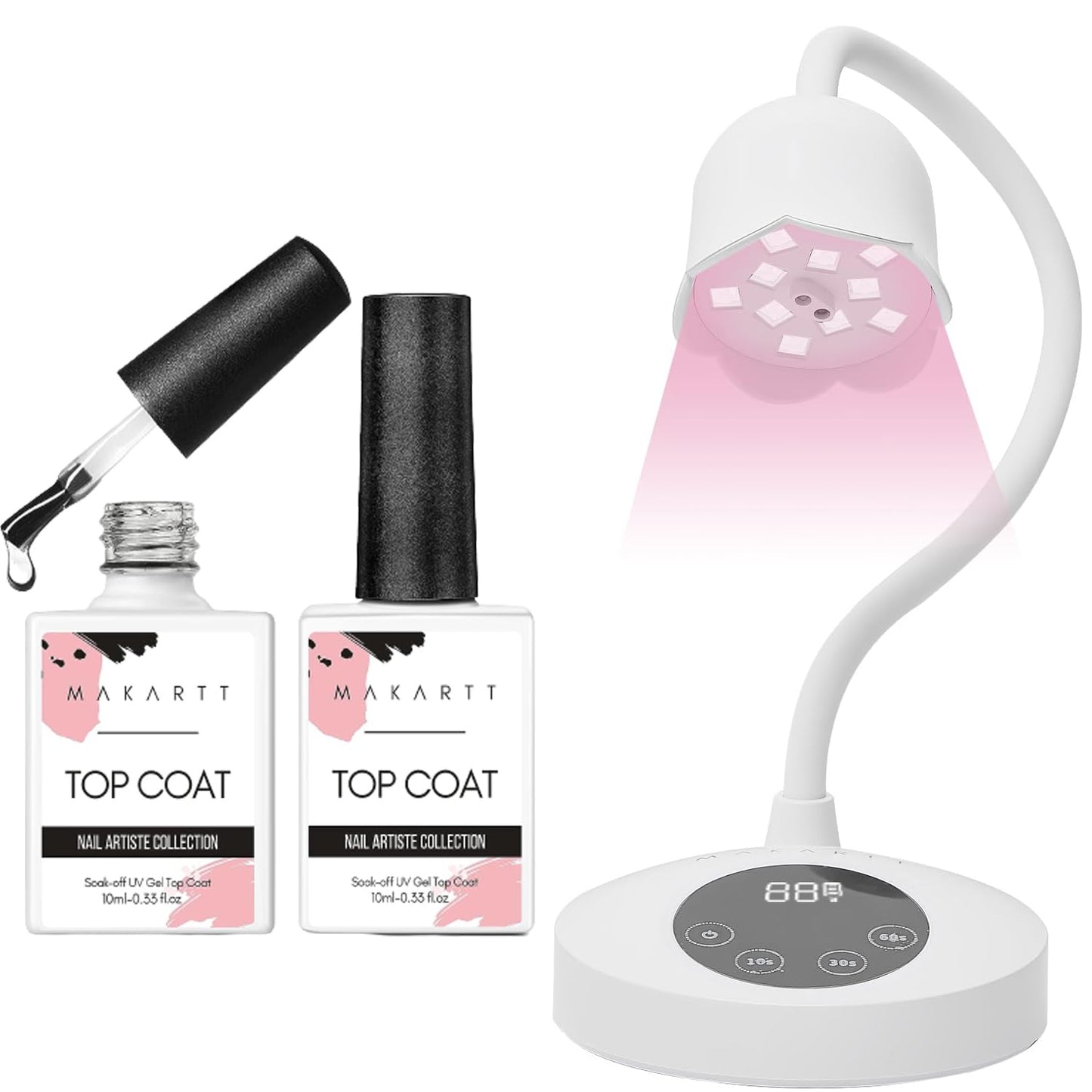 Makartt Gel Top Coat, No Wipe Top Coat Glossy Shine Finish Long Lasting 10ML Soak Off Bundle With UV Nail Lamp Luminoza 10W Rechargeable LED Light with Sensor for Acrylic Nail Extension Flash Cure
