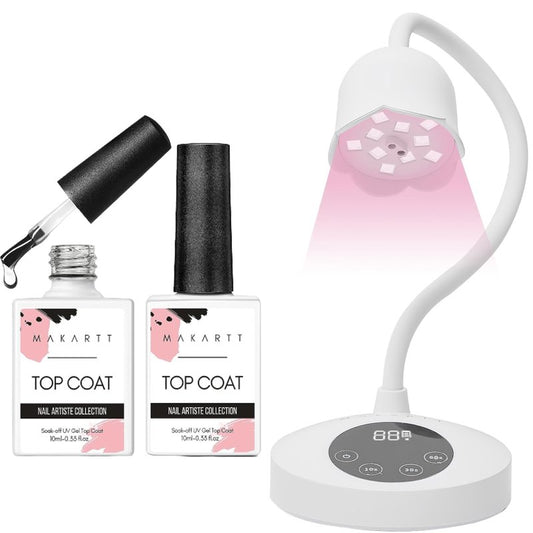 Makartt Gel Top Coat, No Wipe Top Coat Glossy Shine Finish Long Lasting 10ML Soak Off Bundle With UV Nail Lamp Luminoza 10W Rechargeable LED Light with Sensor for Acrylic Nail Extension Flash Cure