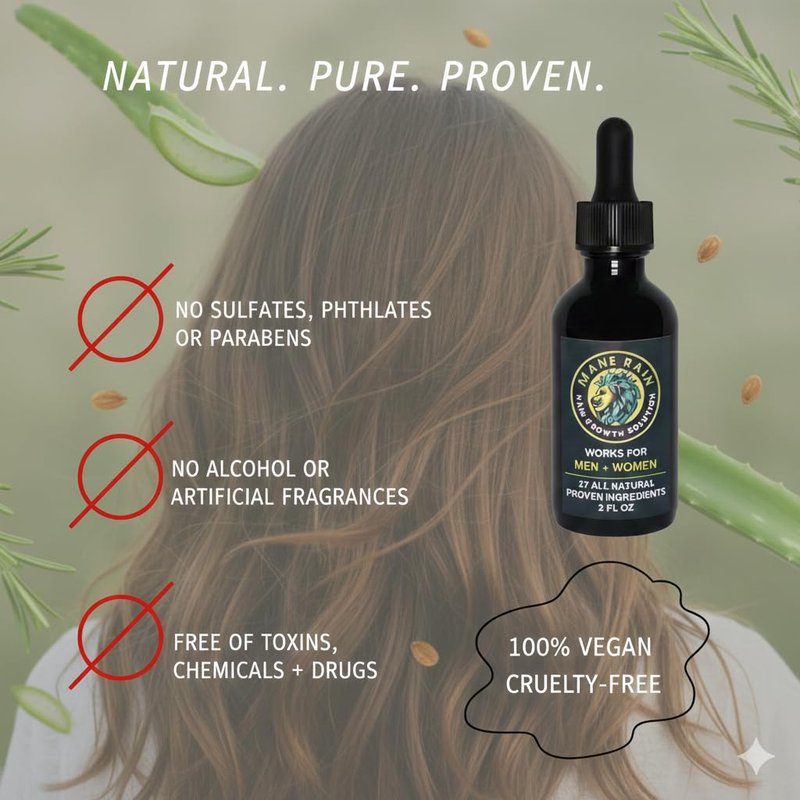 Mane Rain Hair Growth for Men and Women-Z-LAB27™ BioActive Plant Formula Awakens Hibernating Roots-Stimulates and Nourishes Scalp-Blocks DHT-Fuller Thicker Hair-Made in USA