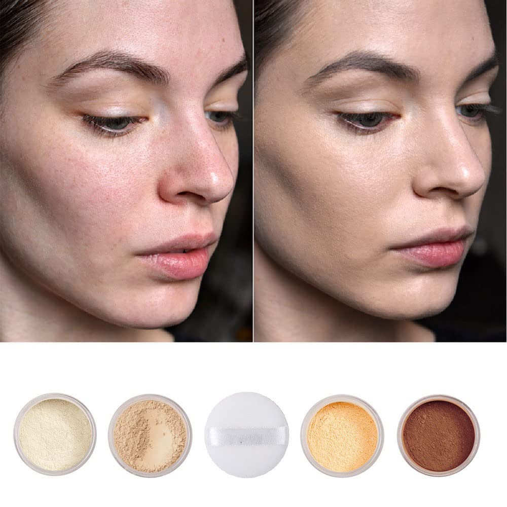 Meifen Setting Powder, Control Oil Brighten Skin Color Cover Blemish Whitening Face Setting Loose Powder。