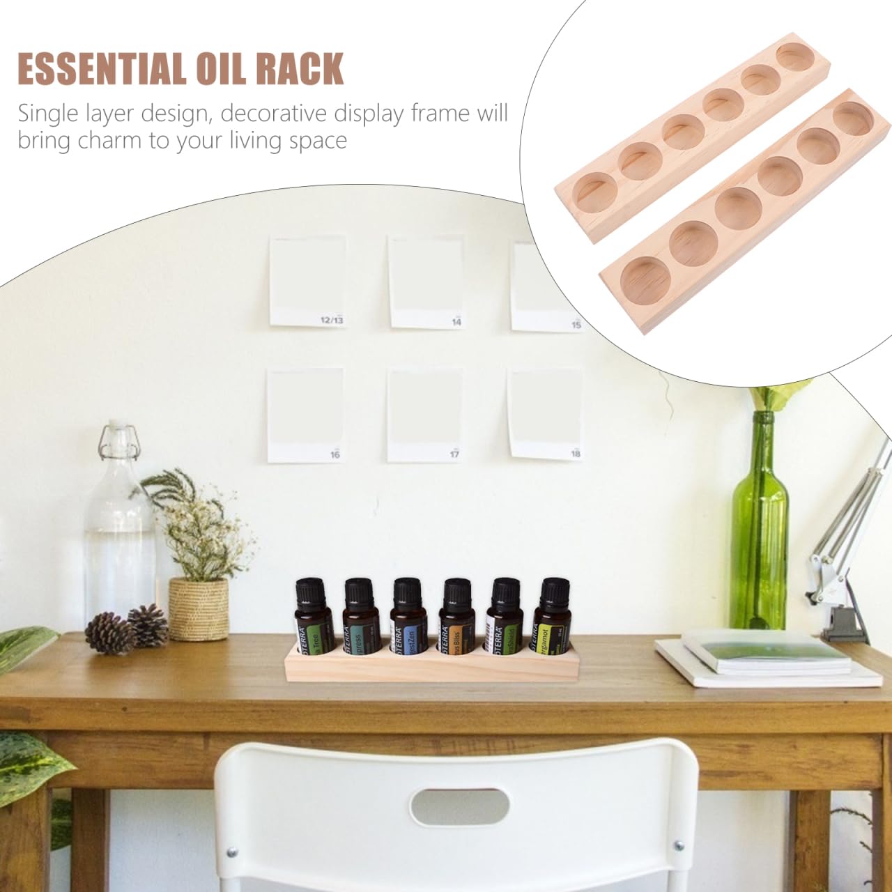 EXCEART Essential Oil Display Shelf Organizer 2Pcs 6Slots Essential Oil Bottle Organizer Display Shelves Wooden Essential Oils Tray Storage Racks Nail Polish Display Holder Stand (Pack of 2)