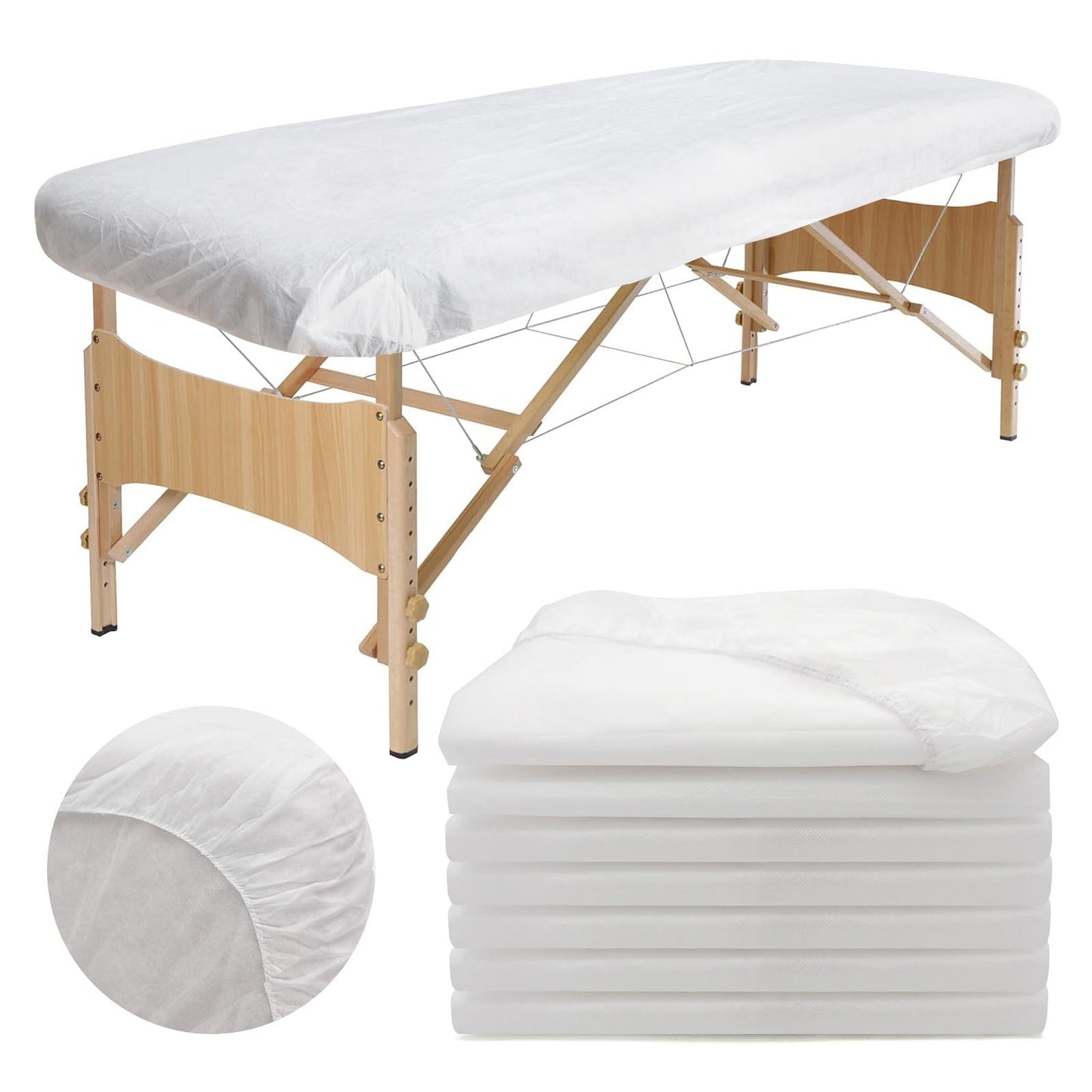 Disposable Thicken 30pc Fitted Massage Table Sheets, 25gsm Heavy Duty Elastic Disposable Bed Cover, Breathable Disposable Fitted Sheets for Spa White Non Woven Fabric 36 x 85 Inch