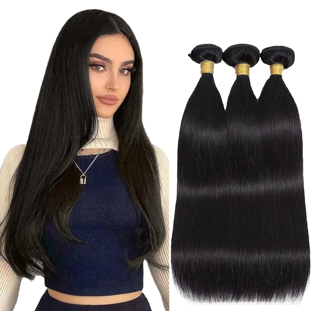 Straight Bundles Human Hair Natural Black Color 8A Unprocessed Brazilian Virgin Hair 3 Bundles 12 14 16 Inch Color #1b Bundles Human Hair Extensions