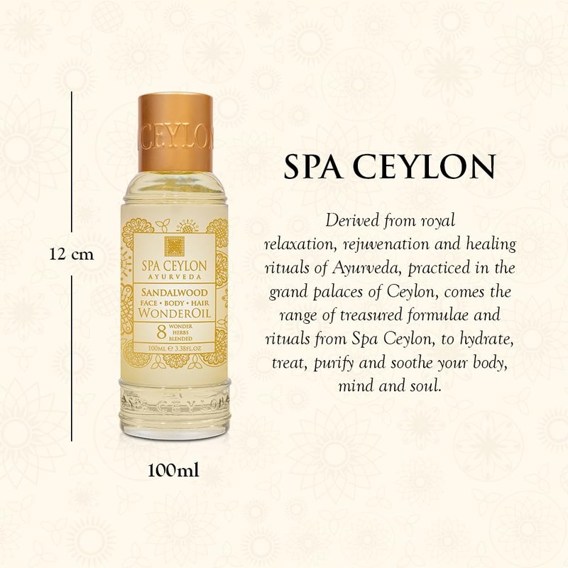 SPA CEYLON Wonder Oil Sandalwood, Luxurious Moisturizing Body Oil with Ayurvedic Herbs, Non-Greasy Natural Skin & Hair Nourishment, Vegan & Ethical,100ml
