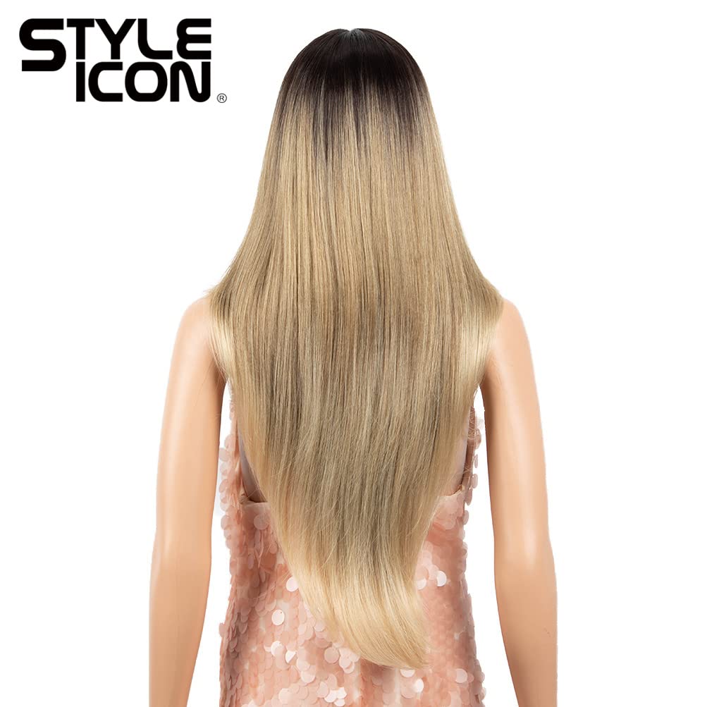 Style Icon 28" Lace Front Wigs Middle Part Lace Wig Long Straight Wig Synthetic Ombre BlondeWig(UPG Lace Wig, SOP22613)