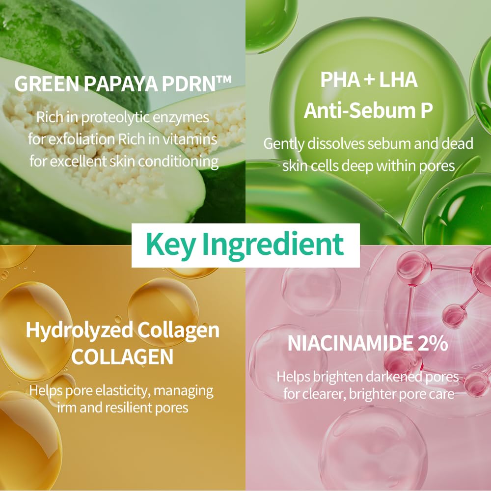 COSCELL Green Papaya PDRN Pore Ampoule - Lightweight Korean Pore Serum for Rough Skin Texture and Daily Hydration, Fresh Non-Sticky Glow Serum 30ml / 1.01 Fl Oz