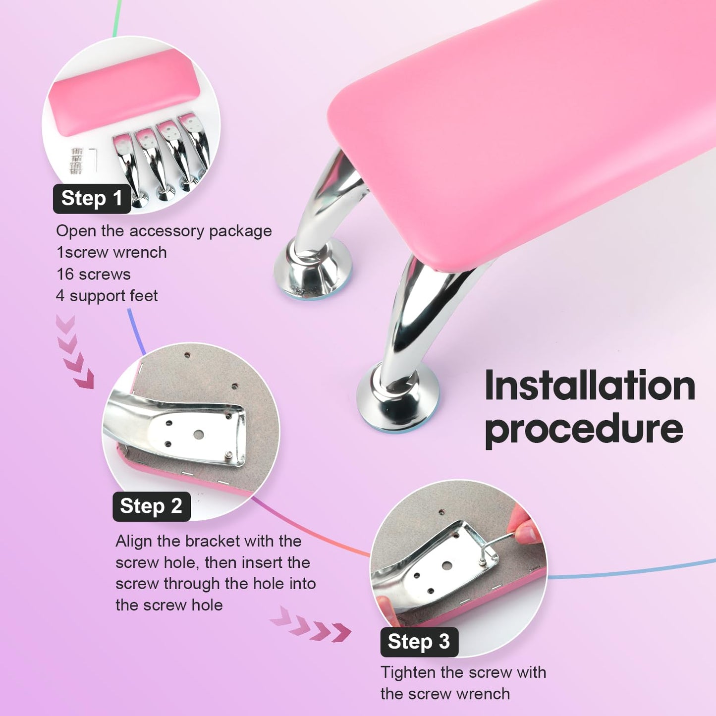 Arm Rest for Nails Tech with Table Mat for Salons and Home Manicures, Soft Microfiber Leather Nail Hand Rest for Relaxing Arms, Non-slip Height Hand Pillow Cushion Nail Salon Manicure (Pink)