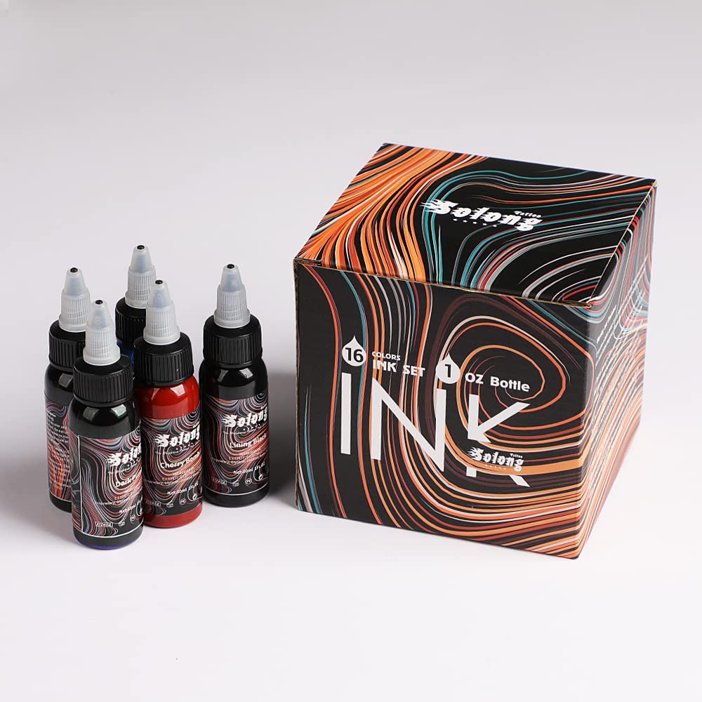 Tattoo Ink Color Set - 16PCS 1oz (30ml) Pigment Kit for Professional Tattooing | Vibrant Colors