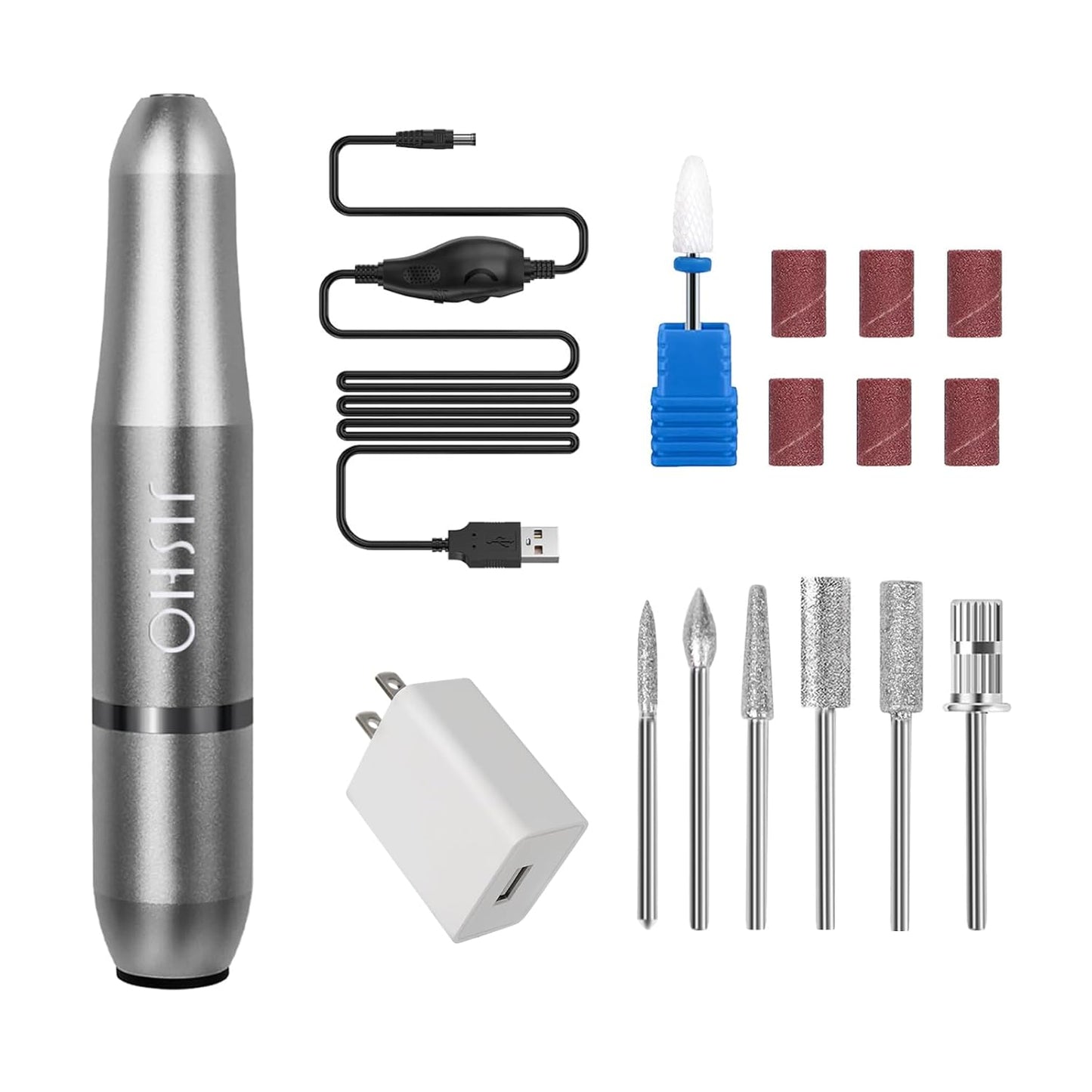 Electric Nail Drill Machine - Portable Corded Nail File for Acrylic Nails | Adjustable 25000 RPM, Ideal for Beginners & Professionals - Gray