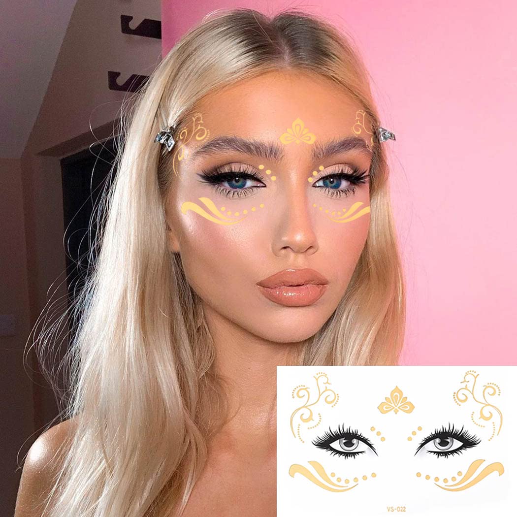 Uranian Temporary Face Tattoo Stickers Gold Freckles Stickers for Women Butterfly Transfer Metallic Tattoos Mixed Styles Waterproof Fake Tattoos for Face Makeup Carnival Festival Halloween (Set 1)