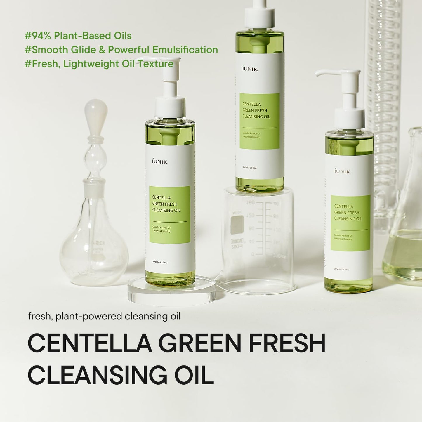 IUNIK Centella Green Fresh Cleansing Oil - Gentle Oil Cleanser for Pore Control & Makeup Removal | 200ml / 6.7 fl oz