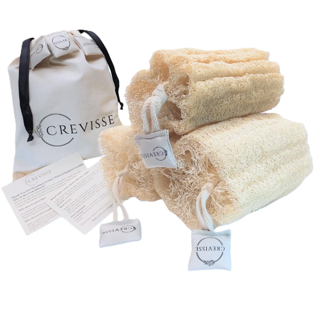 Crevisse Natural Egyptian Loofah Sponge – Exfoliating Shower Body Scrubber (Pack Options) (3 Count (Pack of 1))