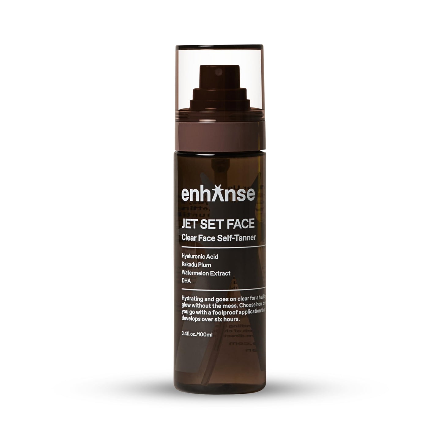 ENHANSE Jet Set Face Clear Self Tanner Spray for Men, Hyaluronic Acid, Hydrating Watermelon Extract, Mess & Streak Free, Anti Orange Tanning Water, 3.4 Fl Oz