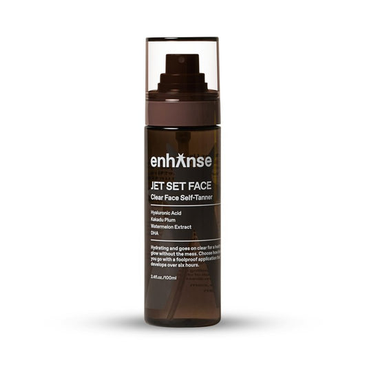 ENHANSE Jet Set Face Clear Self Tanner Spray for Men, Hyaluronic Acid, Hydrating Watermelon Extract, Mess & Streak Free, Anti Orange Tanning Water, 3.4 Fl Oz
