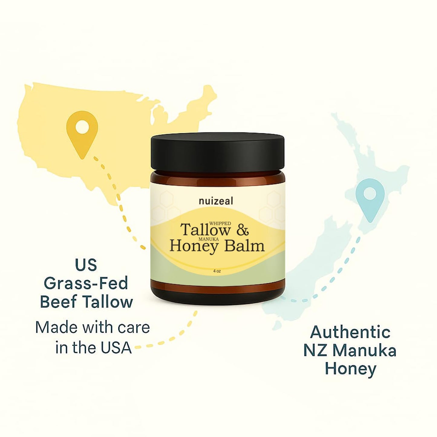 NUIZEAL Whipped Beef Tallow for Skin & Face - Tallow and Honey Balm Moisturizer, Grass-Fed, Calendula, Bergamot & Vanilla, 4 oz (4 oz, for Women)
