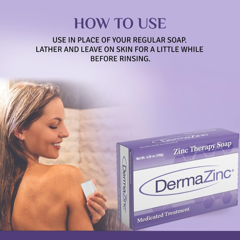 DermaZinc Zinc Therapy Soap 4.25 Ounce (120 gram) Bar - 3 Pack.