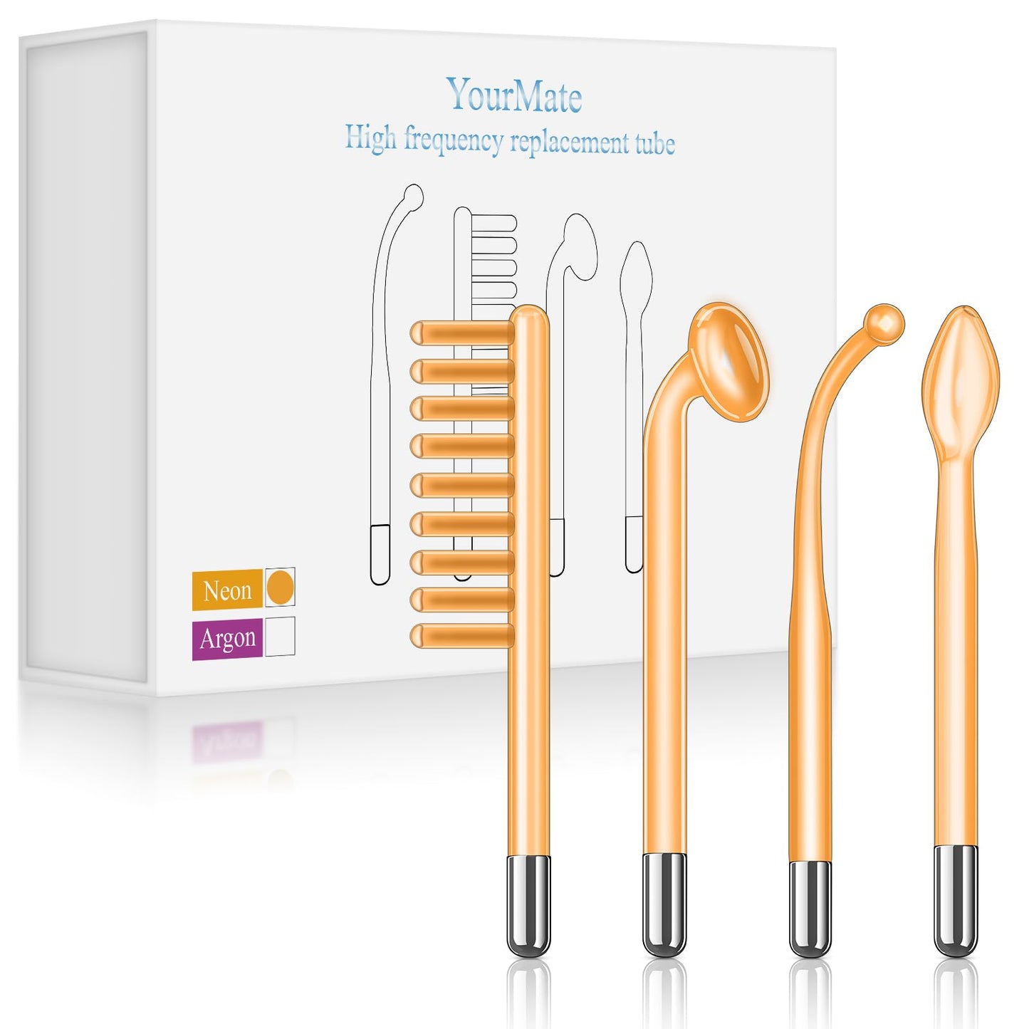 YourMate 4 Piece Tube Set Neon Tube Compatible with YourMate High Frequency Wand, Accessories