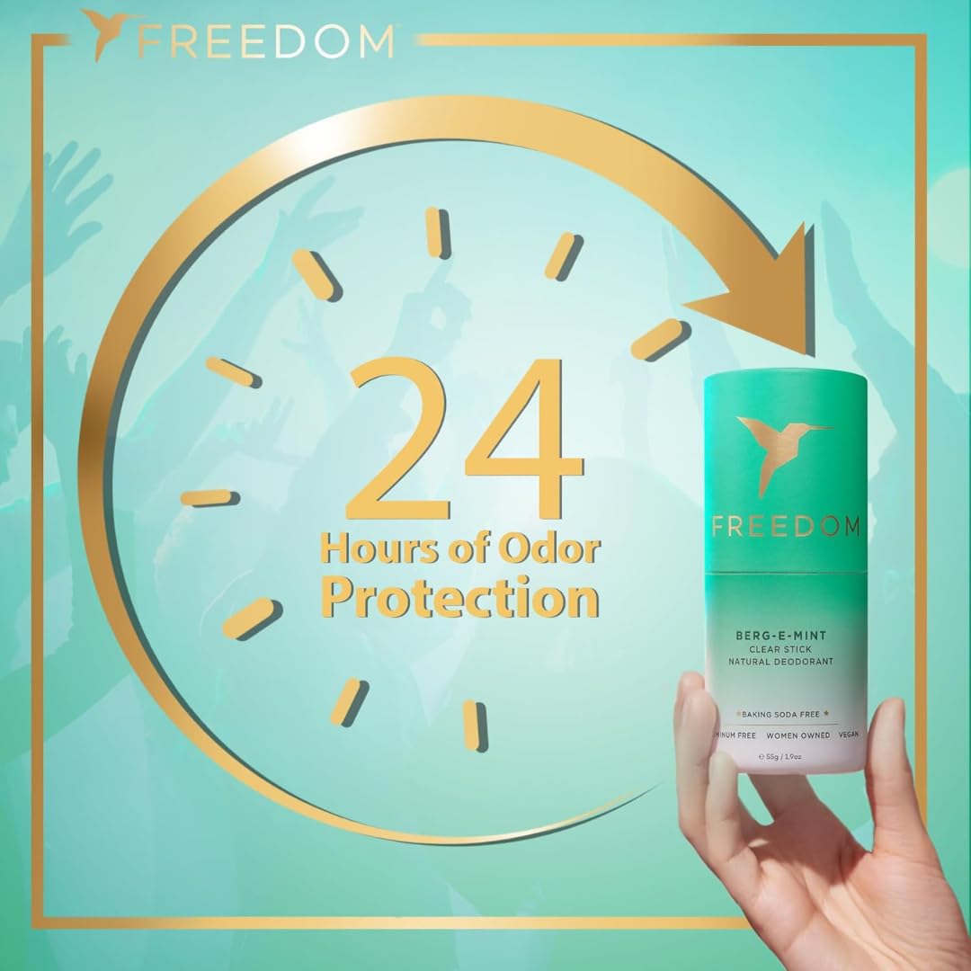 Freedom Natural Deodorant for Women & Men with 24-Hour Odor Protection, Paper Tube Packaging - Natural Ingredients - Aluminum & Plastic Free, Bergamot Mint, 1.9oz (2-Pack)