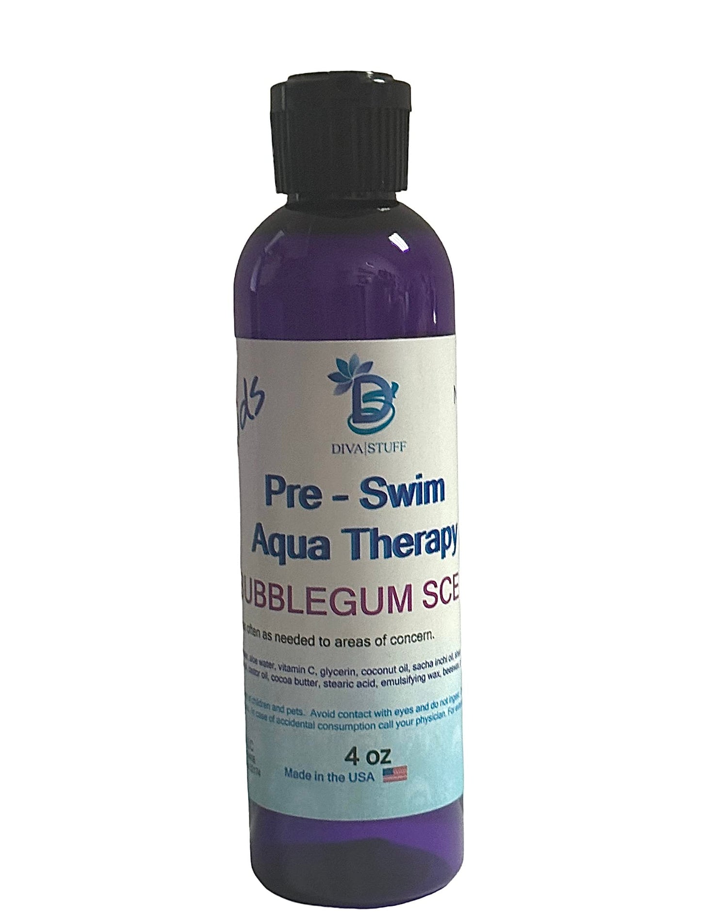 Diva Stuff Kids Pre-Swim Aqua Therapy Chlorine Neutralizing Body Moisturizing Lotion for Swimmers, Protects Skin from Chlorine & Salt Water, 4 oz - Made in the USA, Bubblegum Scent (Pack of 2)
