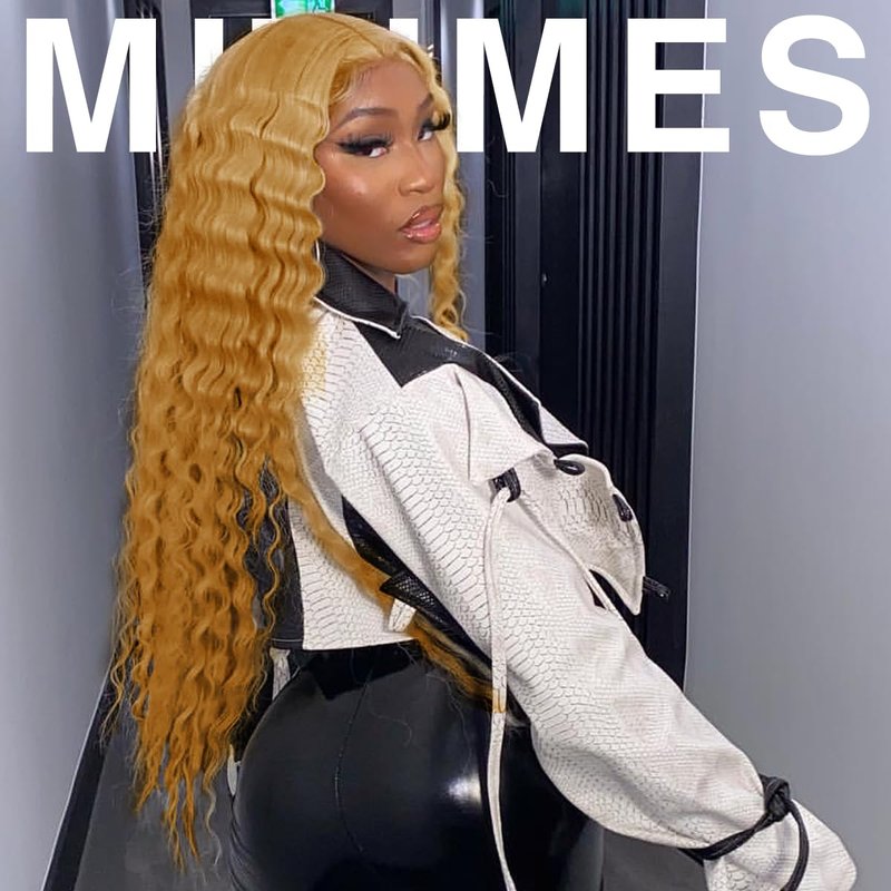 MITIMES 30inch HD Crimp Curly Lace Front Wig for Black Women Pre Plucked Human Hair Blended Synthetic Butter Loose Deep Wave Lace Frontal Curly Wigs(30Inch, Black)