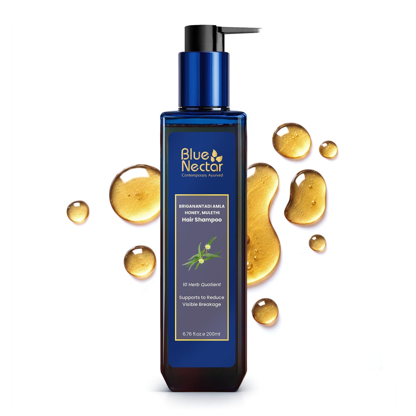 Blue Nectar Anti Hair Fall Shampoo with Amla, Honey and Mulethi, Paraben and Sulfate Free Shampoo for Women and Men Natural Hair Shampoo for Thick Hair (10 Herbs, 6.76 Fl oz)
