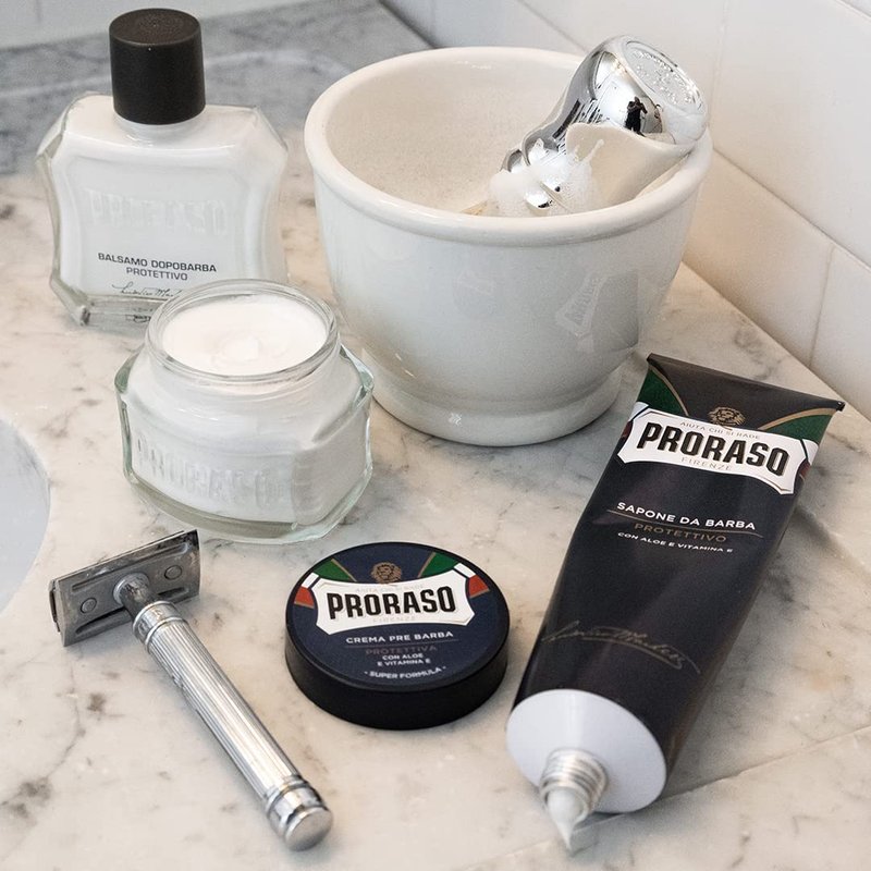 Proraso After Shave Balm - Aloe Vera & Vitamin E - Protective After Shave Cream Formula for Dry, Rough Skin & Beard - Premium Italian Shaving for Men - 3.4oz
