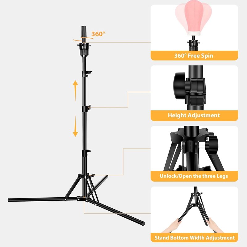 63-Inch Tall Wig Stand Tripod with 22-Inch Mannequin Head | Adjustable Holder & Wig Caps Kit for Styling Multiple Wigs
