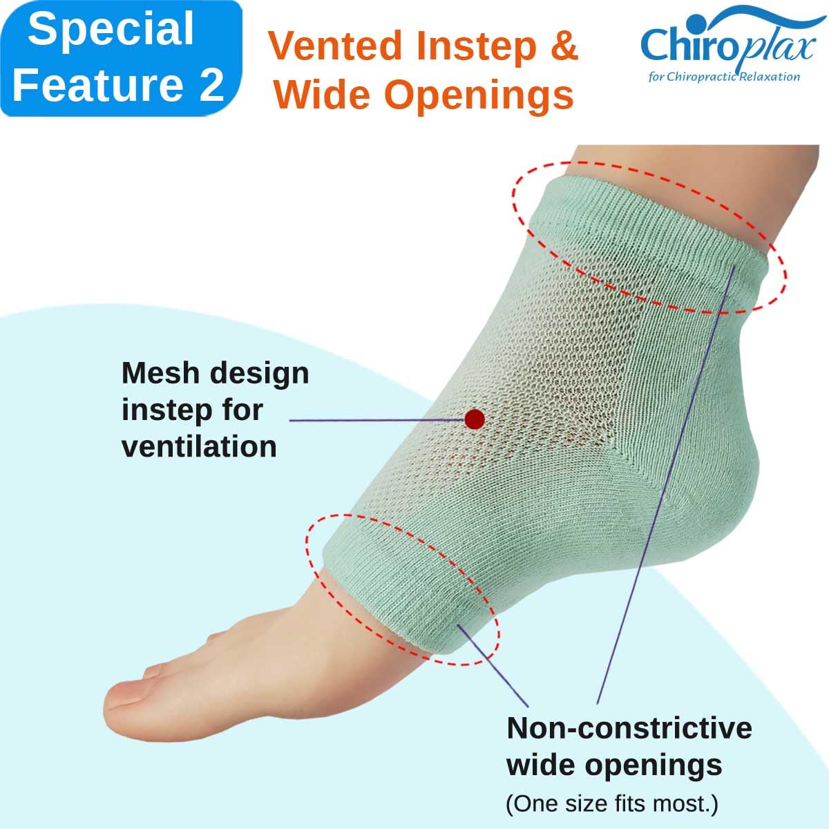 Chiroplax Vented Moisturizing Socks for Dry Cracked Heels Feet Treatment Gel Lined Spa to Repair Heal Soften Calluses Overnight, 2 Pairs (Gray)