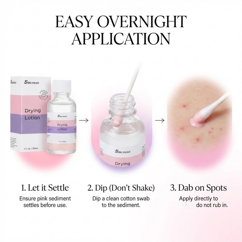 SIRUIMAO Overnight Drying Lotion for Surface Blemishes - Fast Acting Bi-Phase Pink Spot Solution for Face & Body - Soothing Calamine & Tea Tree Oil to Dry Out Impurities & Reduce Redness (1 fl oz)