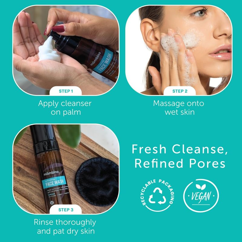 Mambino Organics Pore Refining Foaming Cleanser - Gentle Daily Face Wash with Red African Tea & Sweet Orange | 5.5 fl oz, 2-Pack