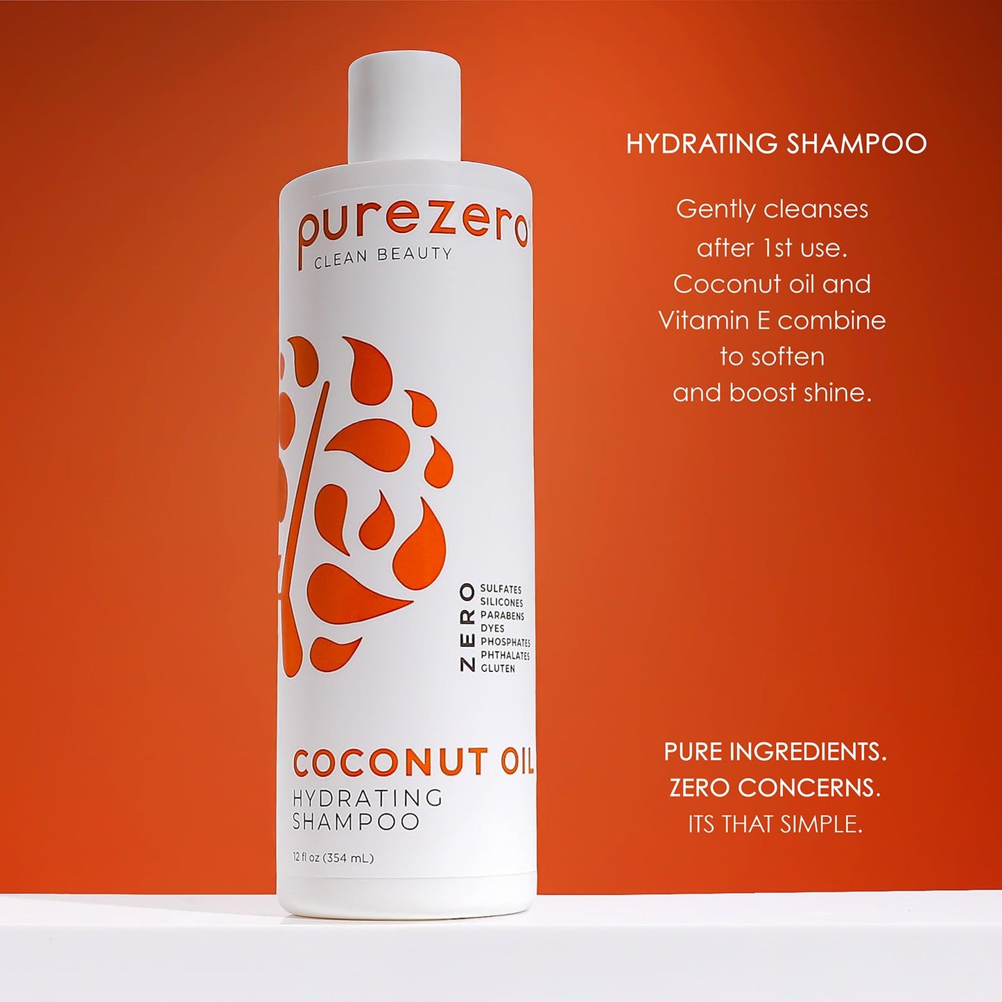 PureZero Coconut Oil Hydrating Silicone Free Shampoo & Conditioner Set – Vegan Formula for Dry or Color-Treated Hair – Deep Moisture, Sulfate-Free, Paraben-Free, Cruelty-Free Hair Care Duo, 2 × 12 oz