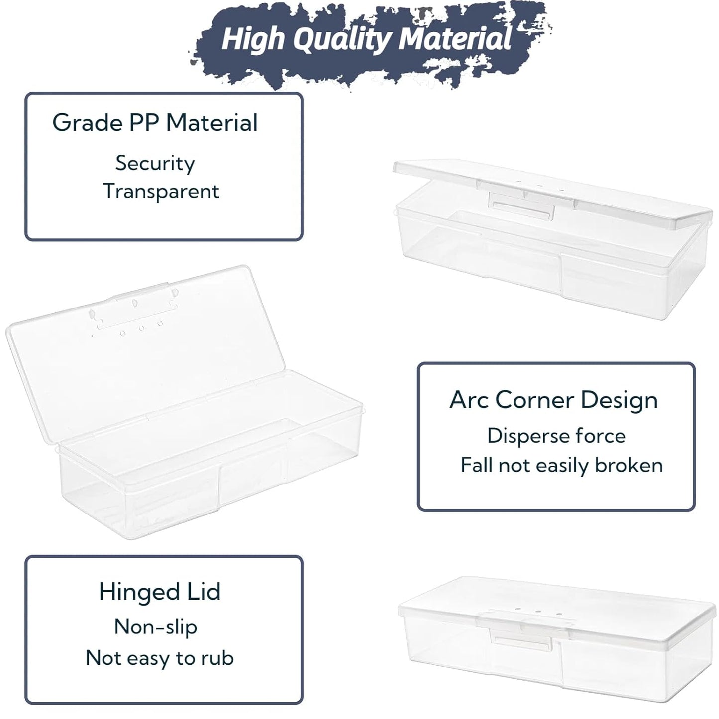 ZOOFOX 12-Pack Plastic Nail Storage Box - Stackable Organizer with Hinged Lid for Manicure, Crafts, Office Supplies | Clear Rectangular Design