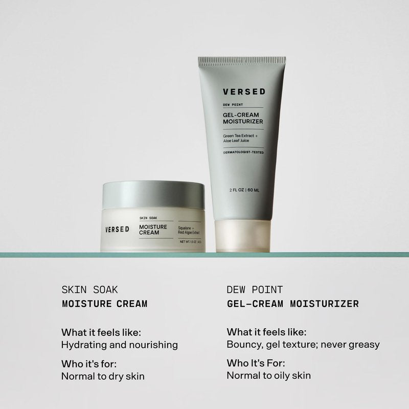 Versed Dew Point Gel Moisturizer For Face - Antioxidant-Rich Gel Cream with Green Tea Extract + Aloe Leaf Juice - Fast Absorbing, Non-Greasy Hybrid Facial Cream for Dry Skin, Vegan (2 fl oz)