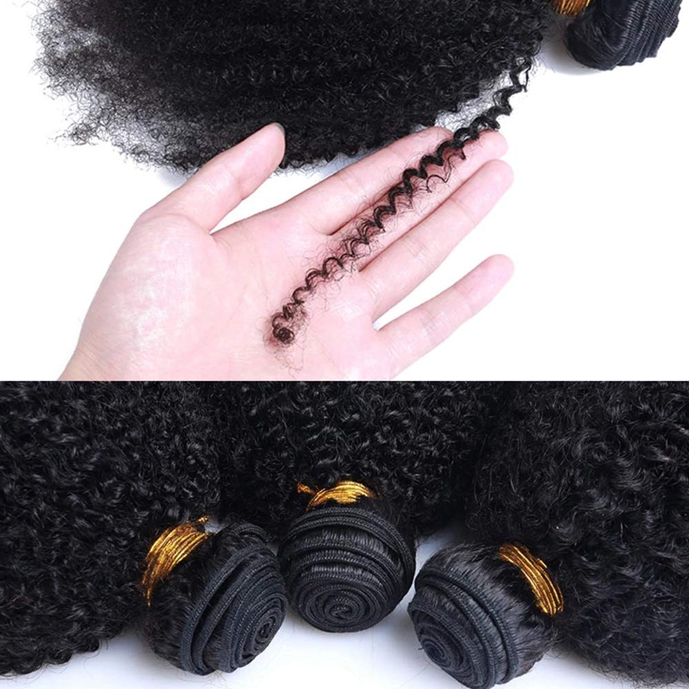 Mongolian Afro Kinky Curly Bundles Human Hair 8 10 12 Inch 4B 4C Afro Kinky Bulk Human Hair Bundles Unprocessed Virgin Hair Curly Weave Hair Bundles for Women Natural Black