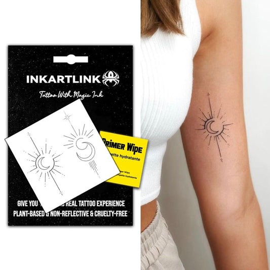 INKARTLINK Semi Permanent Tattoo, Perfect for Valentine's Day, Couple Temporary Tattoos, Beautiful and Realistic Design, Fun Tattoo Experience, Non-reflective, Waterproof (Sun and Moon Shining)