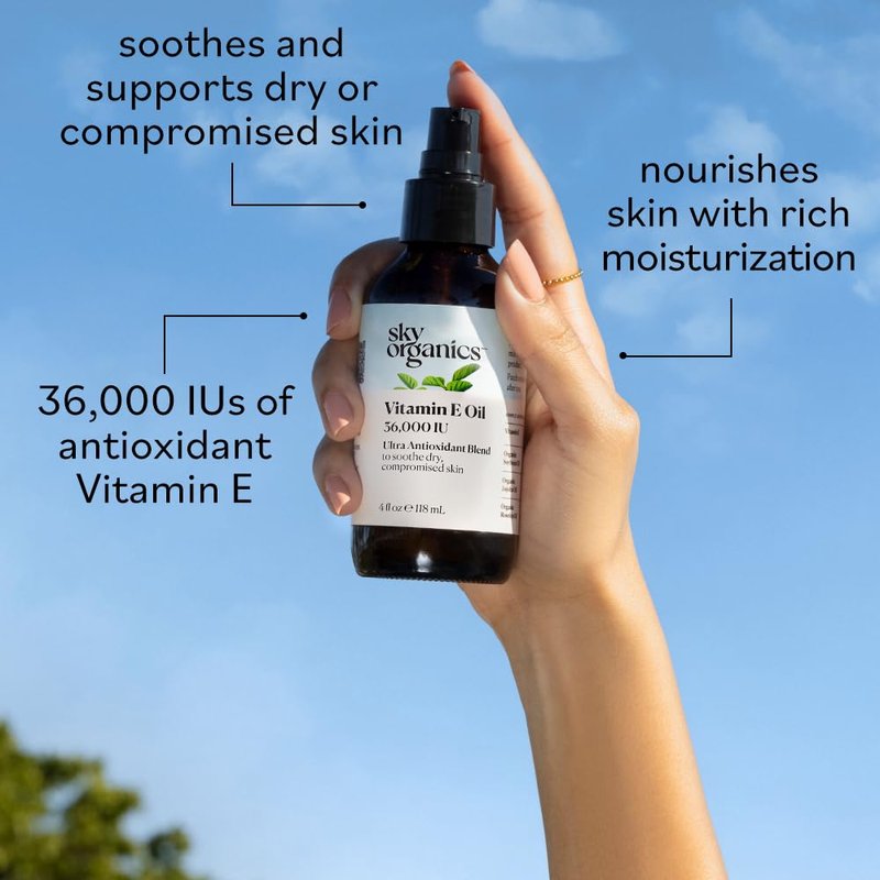 Vitamin E Oil Blend for Face - Organic Antioxidant Facial Oil, 36,000 IUs | 100% Pure & Cold-Pressed, 3.97 fl oz
