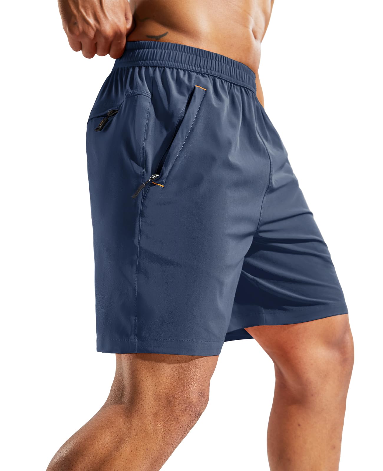 MIER Men's Athletic Shorts Dry Fit Workout 7" Lightweight Sports Gym Running Shorts Basketball Training with Zipper Pockets, Deep Blue, Medium