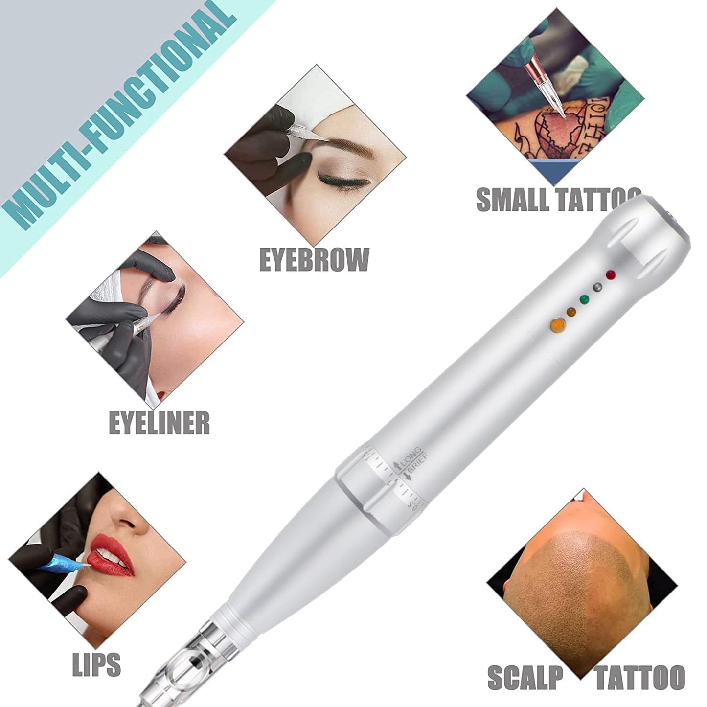 YBEAUTY Eyebrow Tattoo Wired Machine Kit - Corded Micropigmentation Eyeliner Pen with 15pcs Cartridges Needles for Brow Eyeliner Lip Microblading (Snow)