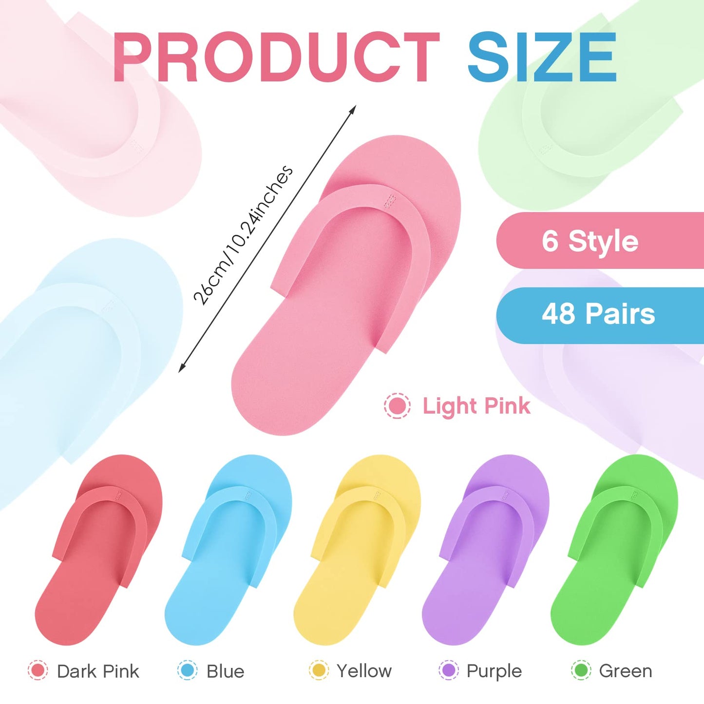 Geyoga 48 Pairs Disposable Pedicure Slippers Foam Disposable Spa Flip Flops Pedicure Shoes for Women Salon Nail Spa (Colorful)